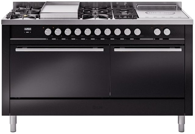 Ilve® Professional Plus II 60" Glossy Black Pro Style Dual Fuel Range-0