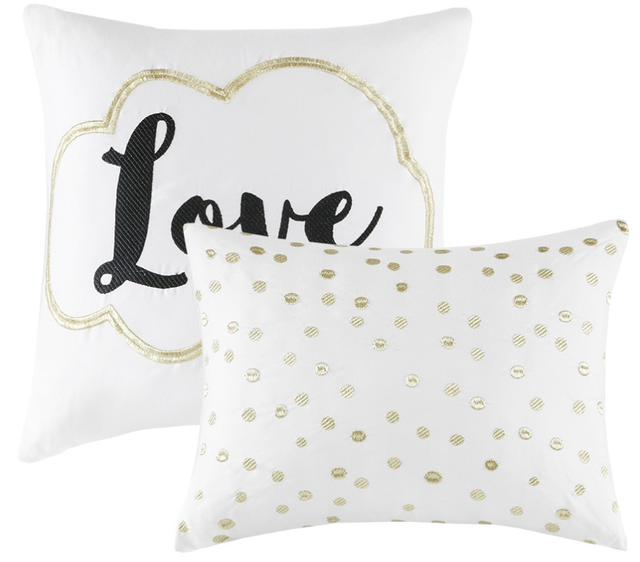 Olliix by Intelligent Design Raina Ivory and Gold Full/Queen Metallic Printed Comforter Set-1