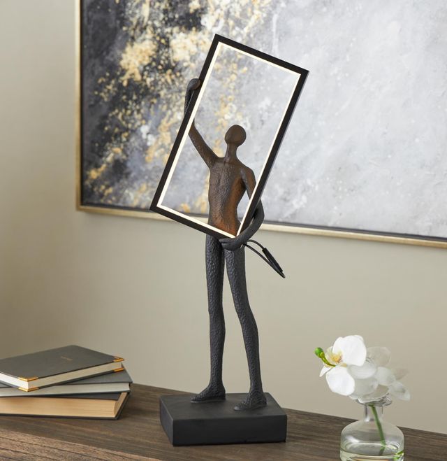 Deco Marche Black eople Concaved Room Table Lamp with Rectangular Frame and Copper Shadings-3