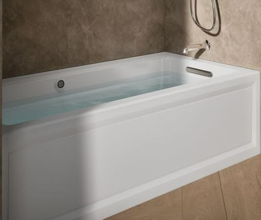 KOHLER® Archer® White 66" x 32" Alcove Heated BubbleMassage™ Air Bath with Bask® Heated Surface - Right Drain-1