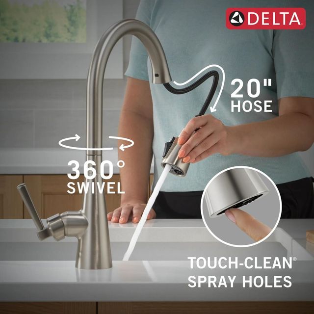 Delta Boyd™ Spotshield Stainless Single Handle Kitchen Faucet Spotshield Stainless with Soap Dispenser and ShieldSpray Technology -3