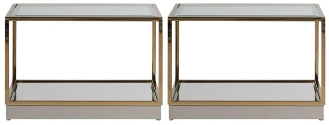 Michael Amini® Savannah Breeze 2-Piece Glass Top Short Cocktail Table with Bright Gold Base Set-3