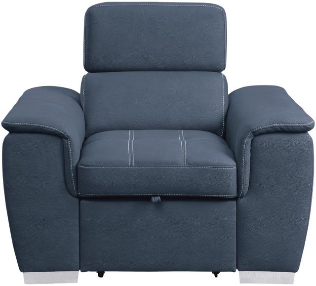 Homelegance® Ferriday Blue Chair with Adjustable Headrest and Pull-Out Ottoman-3
