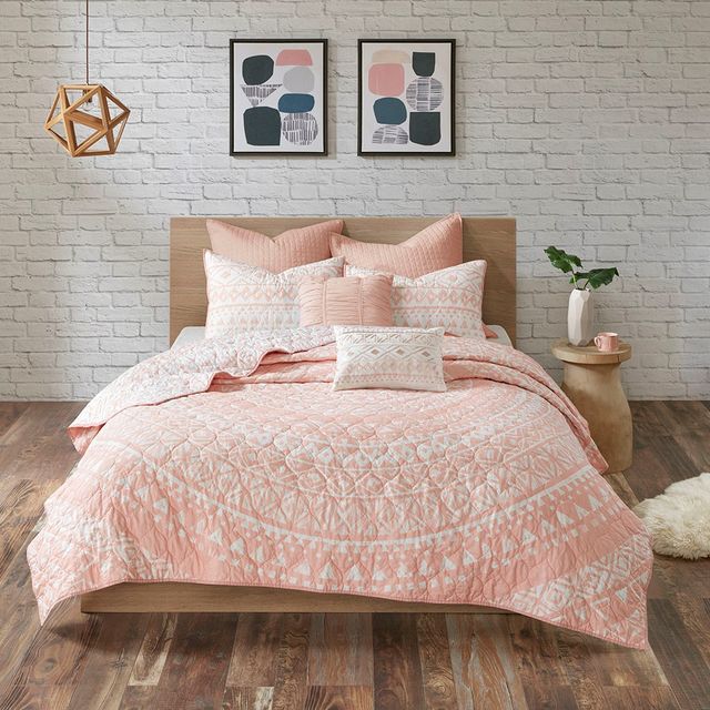 Olliix by Urban Habitat Larisa 7 Piece Blush King/California King Cotton Reversible Coverlet Set-0