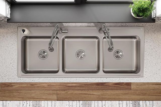 Elkay Lustertone® Classic Lustrous Satin 54" x 22" x 10-1/8" 2-Hole Triple Bowl Drop-In Sink-3