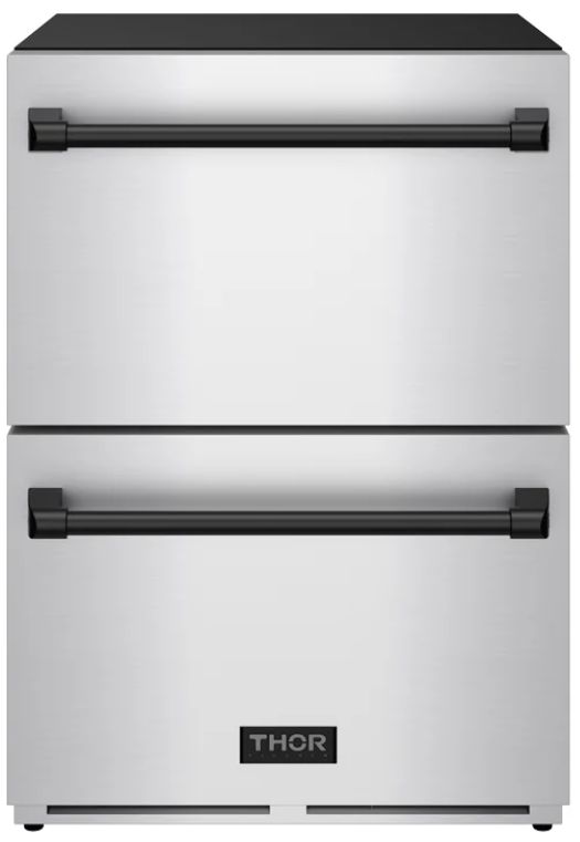 Thor Kitchen® Gordon Ramsay 24" 5.4 Cu. Ft. Stainless Steel Under-Counter Outdoor Freestanding Freezer Drawer with Black Handle-0