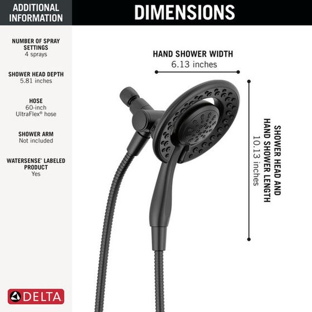 Delta Universal Showering Components Matte Black 4-Setting In2ition® Shower-3
