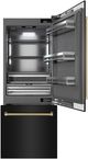 ZLINE Autograph Edition 30" 16.1 Cu. Ft. Black Stainless Steel Built-In Bottom Freezer Refrigerator with Water Dispenser, Ice Maker, Graphite Gray Interior and Polished Gold Helix Handles-1