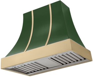 AGA Cascade 36 Cornwall Green Wall Mounted Range Hood with Brushed Brass Trim AGA Cascade 36 Cornwall Green Wall Mounted Range Hood with Brushed Brass Trim