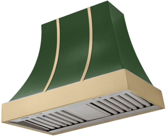 AGA Cascade 36" Cornwall Green Wall Mounted Range Hood  with Brushed Brass Trim-0