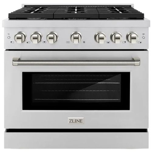 ZLINE Autograph Edition Paramount 36" 5.2 cu. ft. Stainless Steel with Polished Nickel Helix Handle and Knob Accents Dual Fuel Range with 6 Burner Gas Cooktop and Electric Convection Oven-0