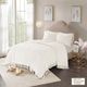 Olliix by Madison Park Ivory Full/Queen Laetitia Tufted Cotton Chenille Medallion Fringe Coverlet Set-1