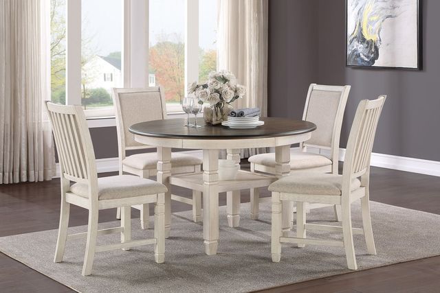 Mazin Furniture Asher Antique White/Beige Dining Room Side Chair-2