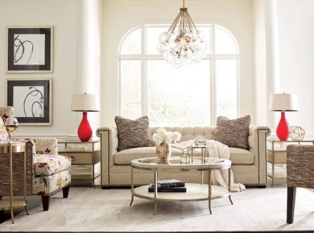 American Drew® Lenox Capri Glass Top End Table with Brassy Champagne/Cream Drawered Base-1