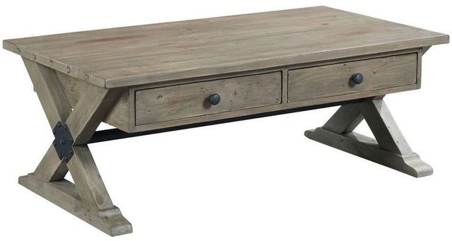 Hammary® Reclamation Place Sundried Natural Trestle Rectangular Cocktail Table