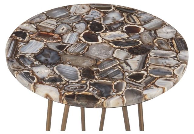 Home Trends & Design Calico Stone Agate Side Table with Antique Gold Iron Base-2