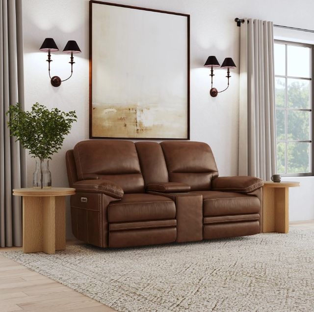 Flexsteel® David Pecan Power Reclining Loveseat with Console, Power Headrests and Lumbar-3