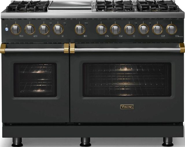 Viking® 5 Series 48" Antique Bronze Pro Style Dual Fuel (LP) Range with Brushed Brass Trim-2