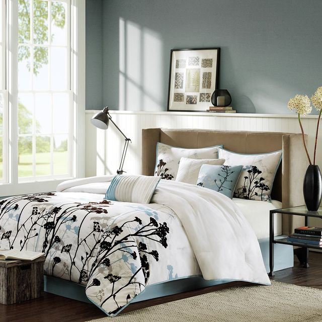 Olliix by Madison Park Matilda 7 Piece Blue Queen Comforter Set-0