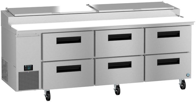 Hoshizaki 93" 29.34 Cu. Ft. Stainless Steel Three Section Pizza Prep Table Refrigerator with Stainless Drawers-1