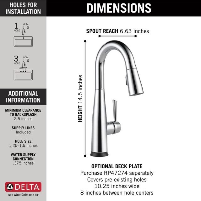 Delta Essa® Chrome Single Handle Pull-Down Bar/Prep Faucet with Touch2O® Technology-2
