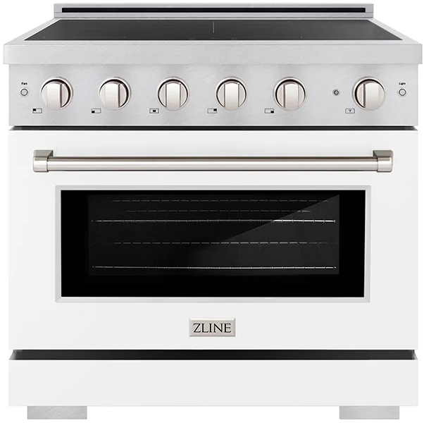 ZLINE 36 in. 5.2 cu. ft. Paramount Induction Range with 5 Element Cooktop and Electric Convection Oven in Satin Stainless Steel with White Matte Door (SINRS-WM-36)