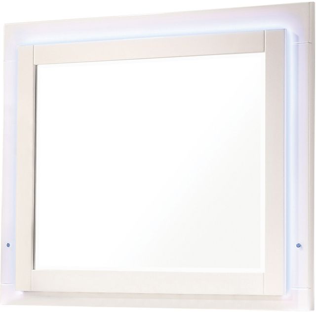 Coaster® Jeremaine 4-Piece Glossy White Queen Upholstered Panel Bedroom Set with LED Mirror-3