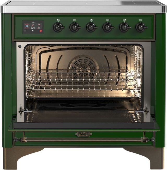 Ilve® Majestic III 36" Emerald Green Pro Style Induction Range with Triple Glass Door and Burnished Trim-1