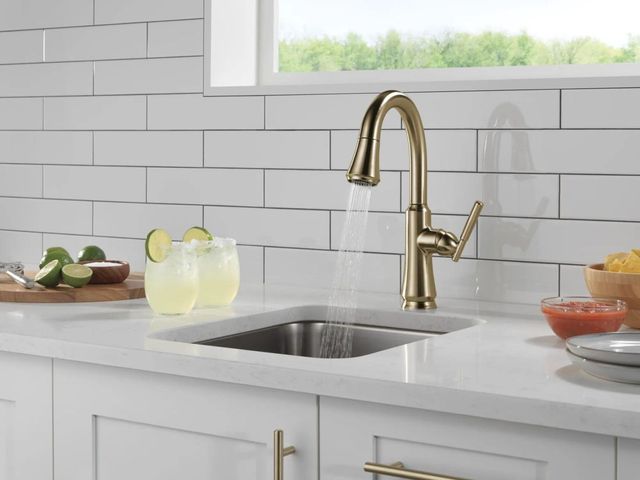 Delta Coranto® Champagne Bronze Single Handle Pull-Down Bar/Preparation Kitchen Faucet-4