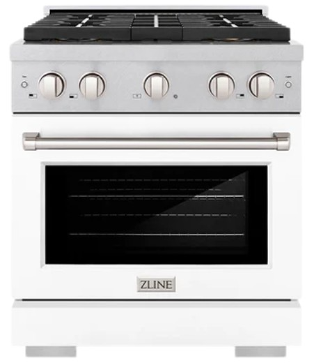 ZLINE 30 in. 4.2 cu. ft. Paramount Gas Range with 4 Burner DuoPro™ Cooktop and Convection Gas Oven in Satin Stainless Steel with White Matte Door (PSGRS-WM-30)