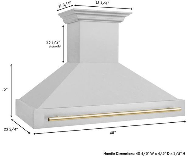 ZLINE Autograph Edition 48" Satin Stainless Steel Wall Mounted Range Hood with Polished Gold Handle-2