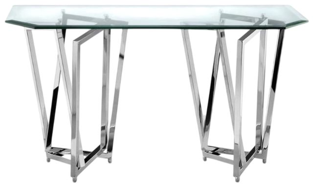 Magnussen Home® Lenox Square Glass Top Rectangular Sofa Table with Chrome Base-0