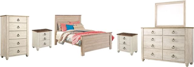 Signature Design by Ashley® Willowton 6-Piece Whitewash Full Panel Bed Set-0