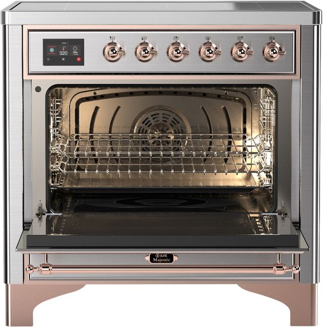 Ilve® Majestic III 36" Stainless Steel Pro Style Induction Range with Solid Door and Copper Trim-1