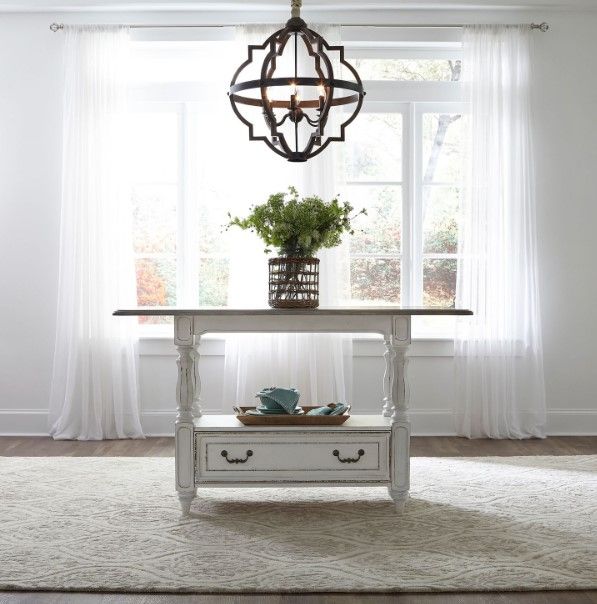 Liberty Furniture Magnolia Manor Weathered Bark Dining Gathering Table with Antique White Base-1