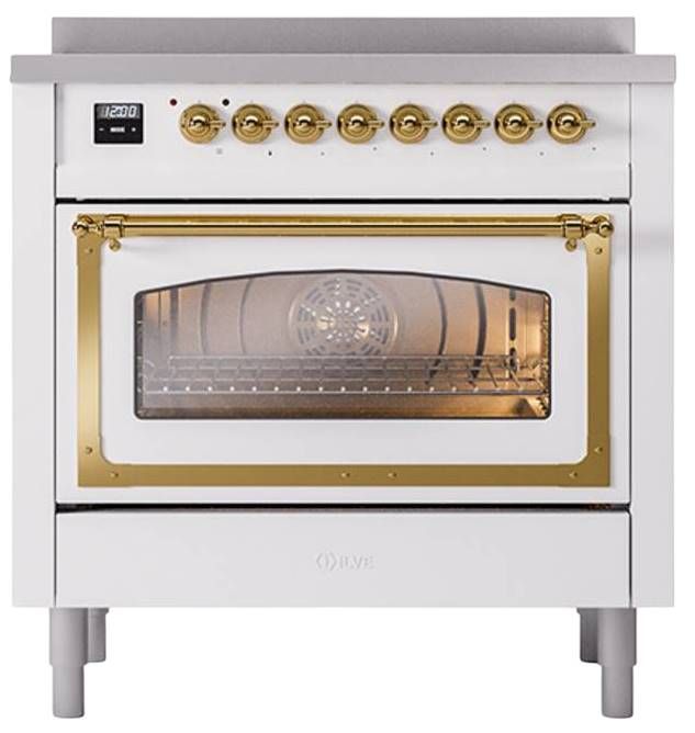 Ilve® Nostalgie II Noblesse 36'' Custom RAL Color Pro Style Induction Range with Brass Trim-1