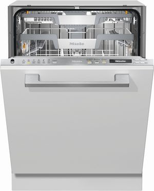 Front view of the slightly opened Miele 24" Panel Ready Built In Dishwasher