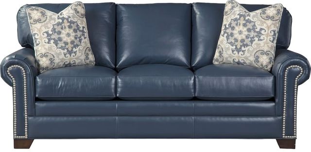 Craftmaster® Customizable CM Leather Pleated Rolled Arm Sofa with Pillows-2
