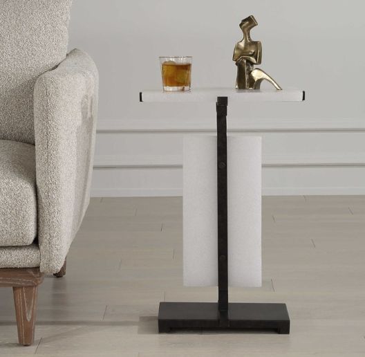 Uttermost® Elements Bubble White Accent Table with Aged Bronze Base-1