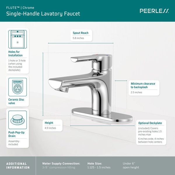 Peerless Flute™ Chrome Single Top Handle Spout Lavatory Faucet-2