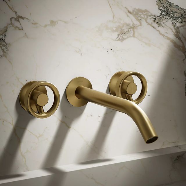 KOHLER® Components® Vibrant Brushed Moderne Brass Bathroom Sink Faucet Industrial Handle Trim-3