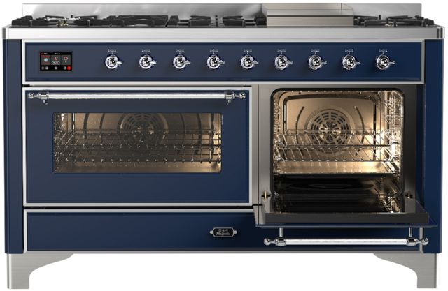 Ilve® Majestic III 60" Midnight Blue Pro Style Dual Fuel Liquid Propane Range with Triple Glass Door and Chrome Trim-3