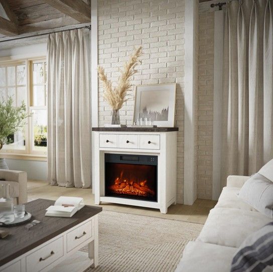 Jofran Inc. Madison County Brown/Vintage White 32" Fireplace-1