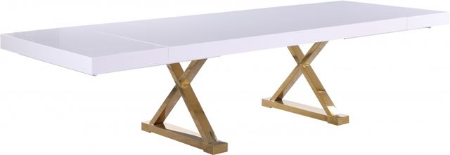Meridian Furniture Excel White Extendable Dining Table with Gold Stainless Base-3