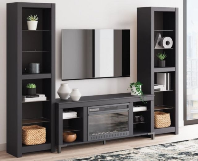 Signature Design by Ashley® Cayberry 3-Piece Matte Black Entertainment Center with Electric Fireplace-5