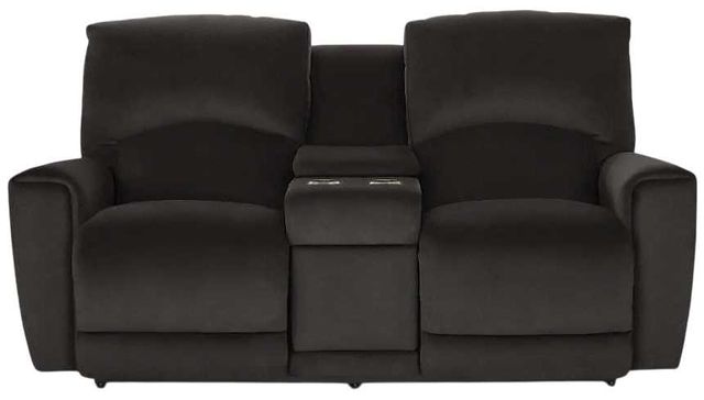 La-Z-Boy® Cassian Dark Chocolate Leather Power Reclining Loveseat with Console, Headrest, and Lumbar-1