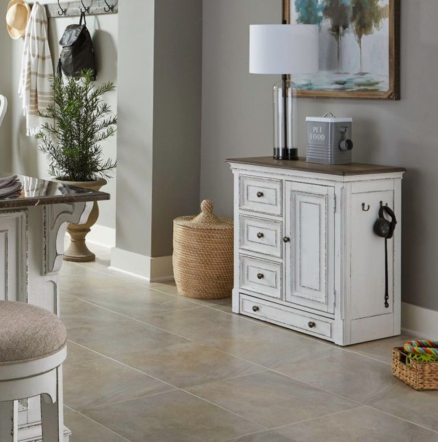 Liberty Furniture Magnolia Manor Antique White/Weathered Bark Pet Feeder Cabinet-2