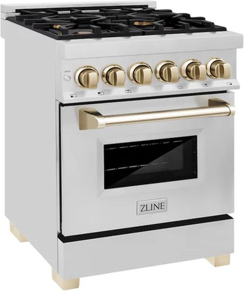ZLINE Autograph Edition 24" Stainless Steel Pro Style Dual Fuel Range with Polished Gold Accents -2
