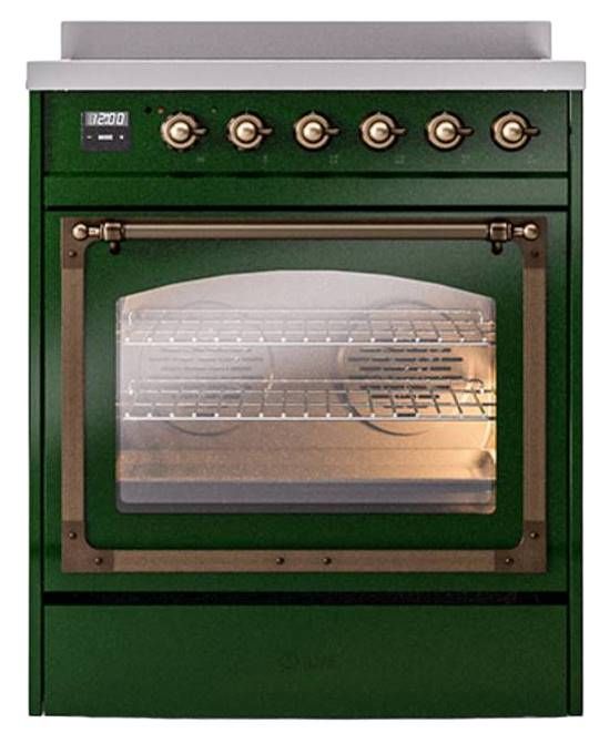 Ilve® Nostalgie II Noblesse 30'' Emerald Green Pro Style Induction Range with Burnished Trim-1
