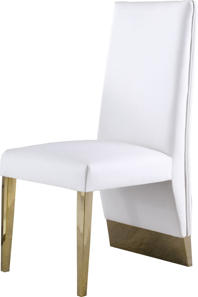 Meridian Furniture Porsha White/Gold Vegan Leather Dining Chair-3